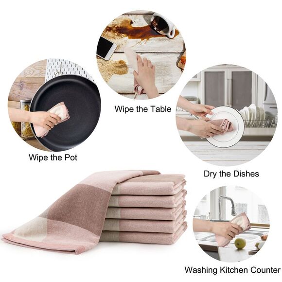 Kitchen Dish Colths Absorbent Dishclothes Drying Cloths 6Pcs Pink - Picture 6 of 6